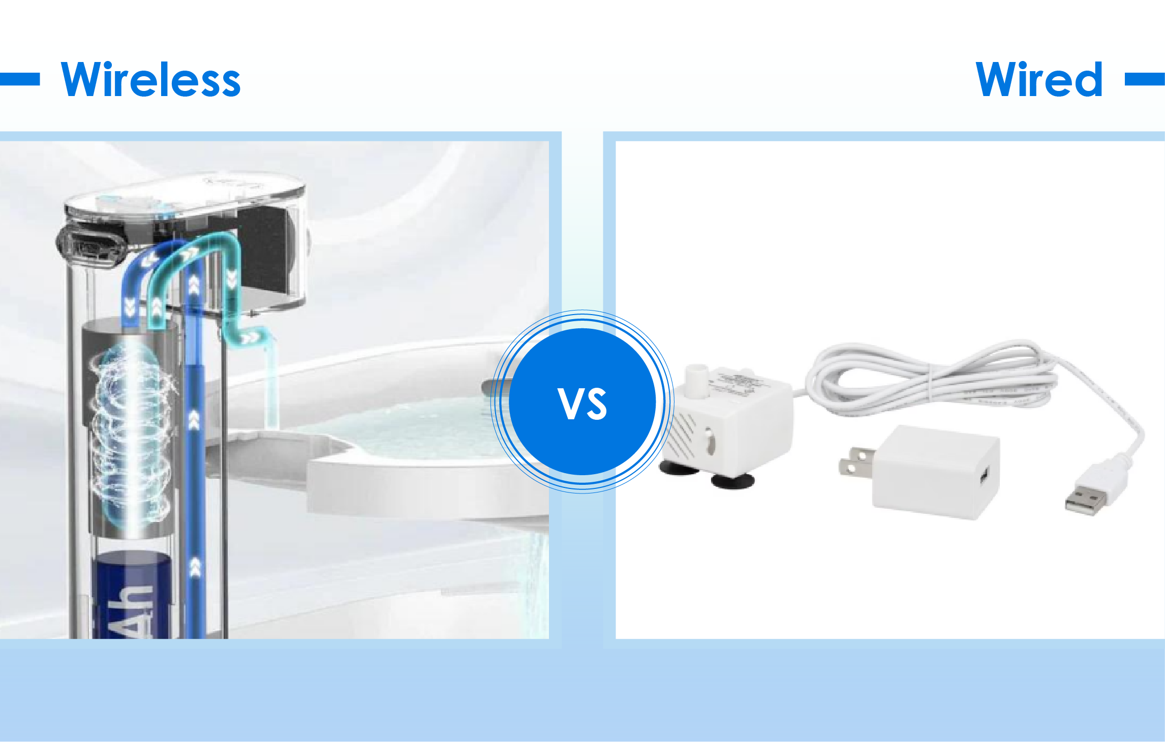 wireless water fountain vs wired water fountain