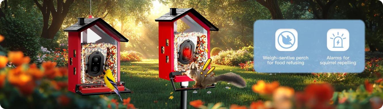 squirrelproof bird feeder with a weight-sensitive perch and auto alarm